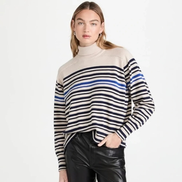 NWT Rag & Bone Ann Striped Turtleneck Sweater in Oatmeal Multi - Picture 1 of 13